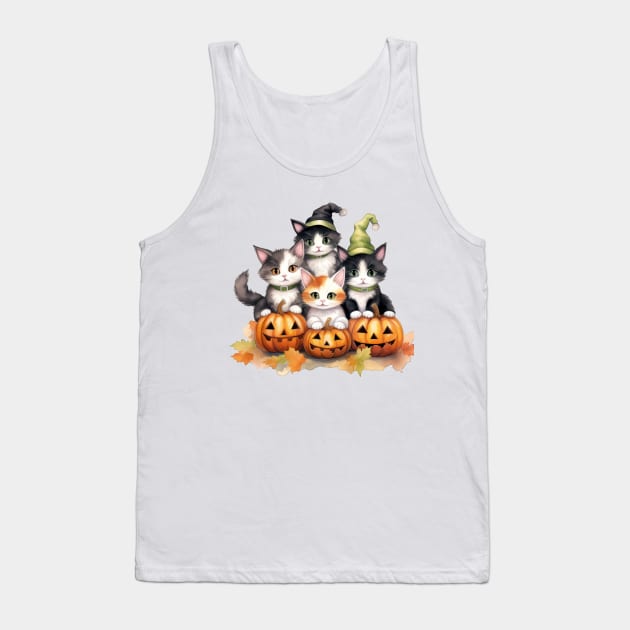 Cats, Pumpkins, and Halloween Hugs Tank Top by TooplesArt